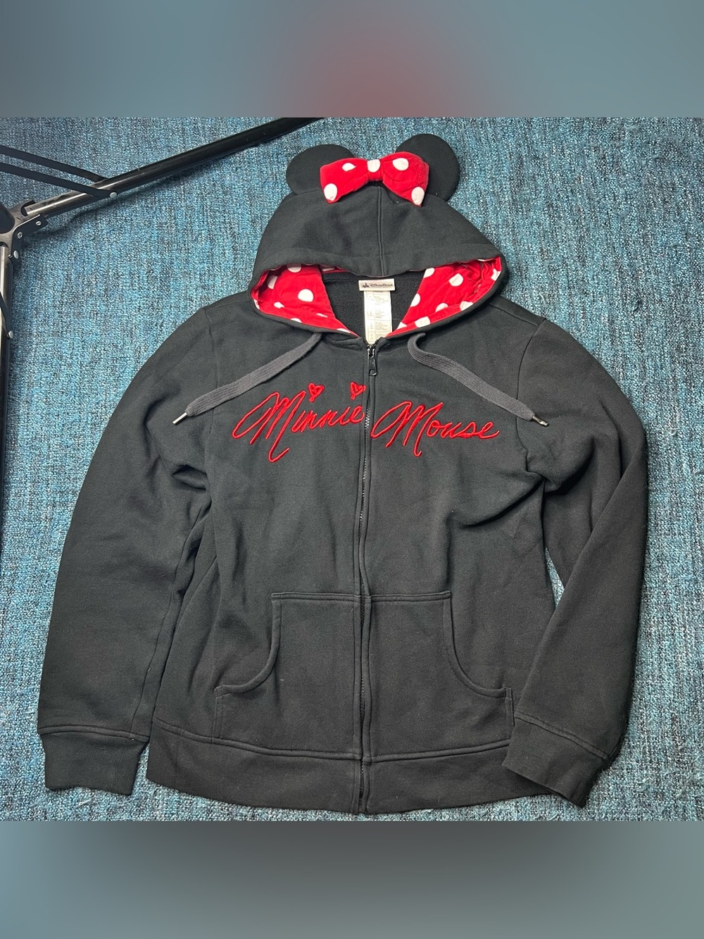 Disney Parks Minnie Mouse Full Zip Hoodie Jacket with Ears and Bow Women's Large